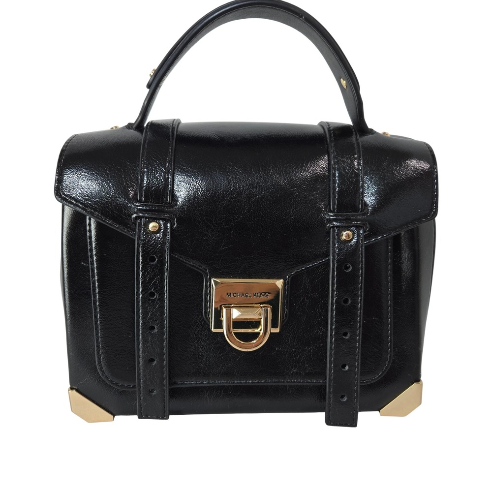 Michael Kors Satchel Small Black Leather Gold Hardware Top Handle Bag - Picture 2 of 9